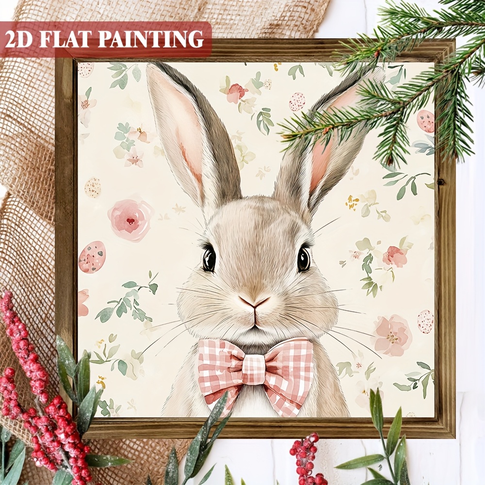 TEMU 2d Flat, 1pc, Vibrant Bunny Wooden Sign - & Floral Wall Frame Sign Decor, Welcome Sign, Farmhouse Decor, Perfect Gift For Bunny Lovers & Easter