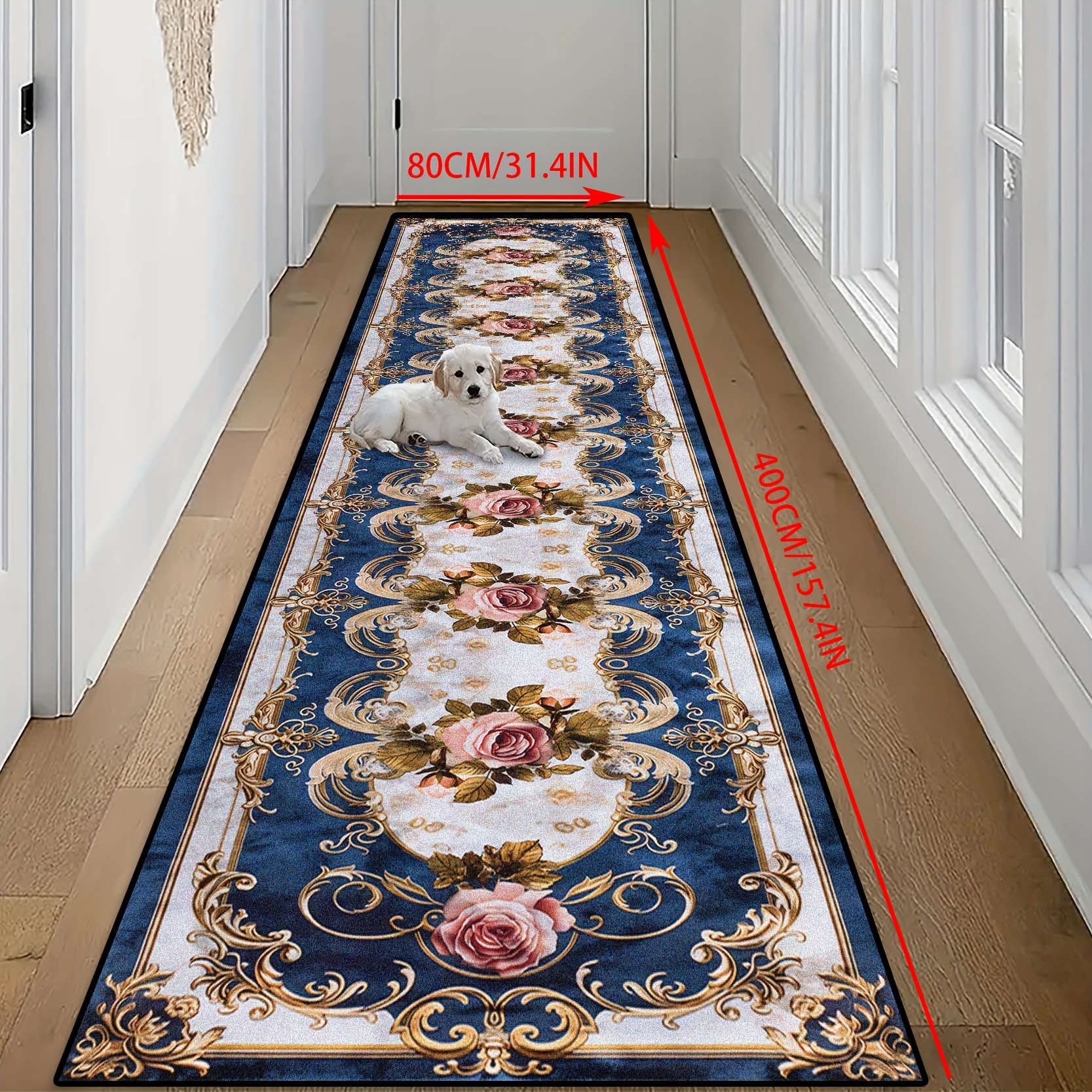 TEMU Golden Diamond Velvet Shipping, 1pc, European-style With Exquisite Floral Pattern, Long Area Rug For Hotels And Guesthouses, And Comfortable