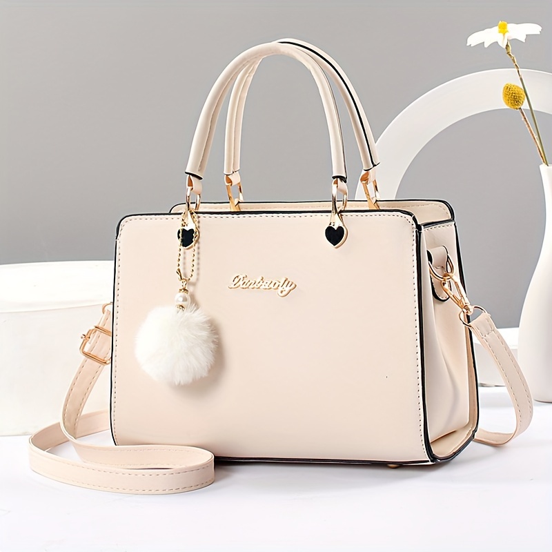 

Women's Elegant Leather Handbag With Tassel Embellishment, Lightweight Solid Color Shoulder Bag With Adjustable Strap, Zipper Closure, Polyester Lined, Paint Detail - In Multiple Colors