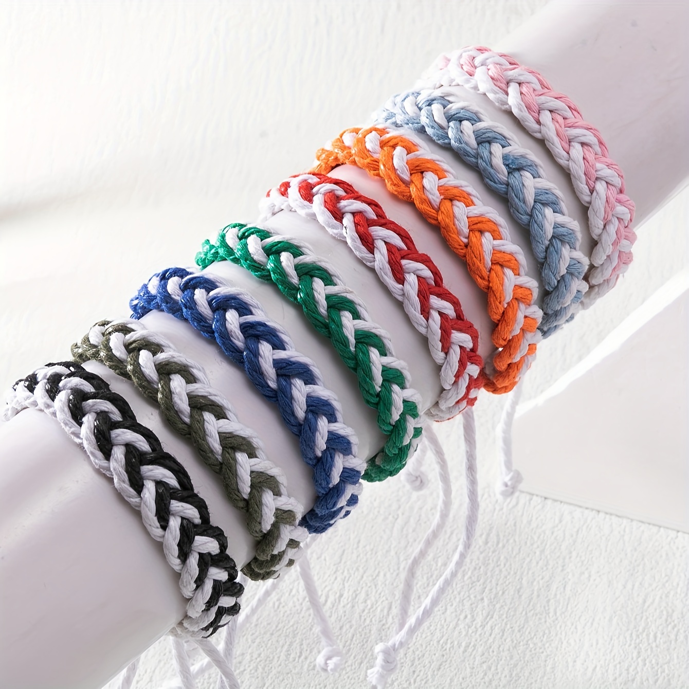 

Handwoven Two-tone Cotton Rope Bracelet For Women - Simple And Vacation Style, No Plating Or Mosaic, Versatile Bracelet For Daily Wear And Holiday Outings