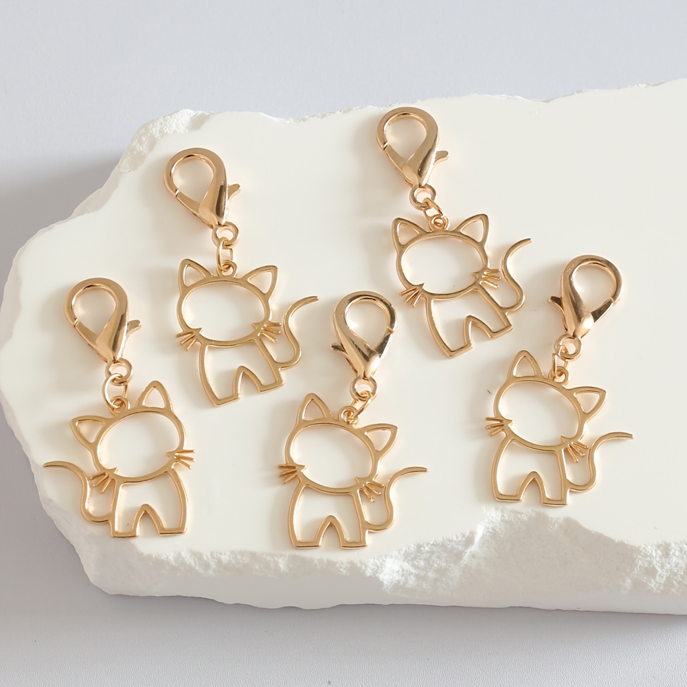 TEMU 5pcs Set Golden And Silvery Minimalist Hollow Cat Keychain Bag Pendant, Zipper Head Shoelace Hanging Ornament, Best Gift