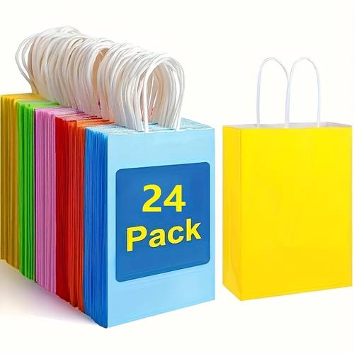 24pcs mixed color paper gift bags set with handles suitable for christmas halloween birthday wedding party supplies 6 vibrant colors