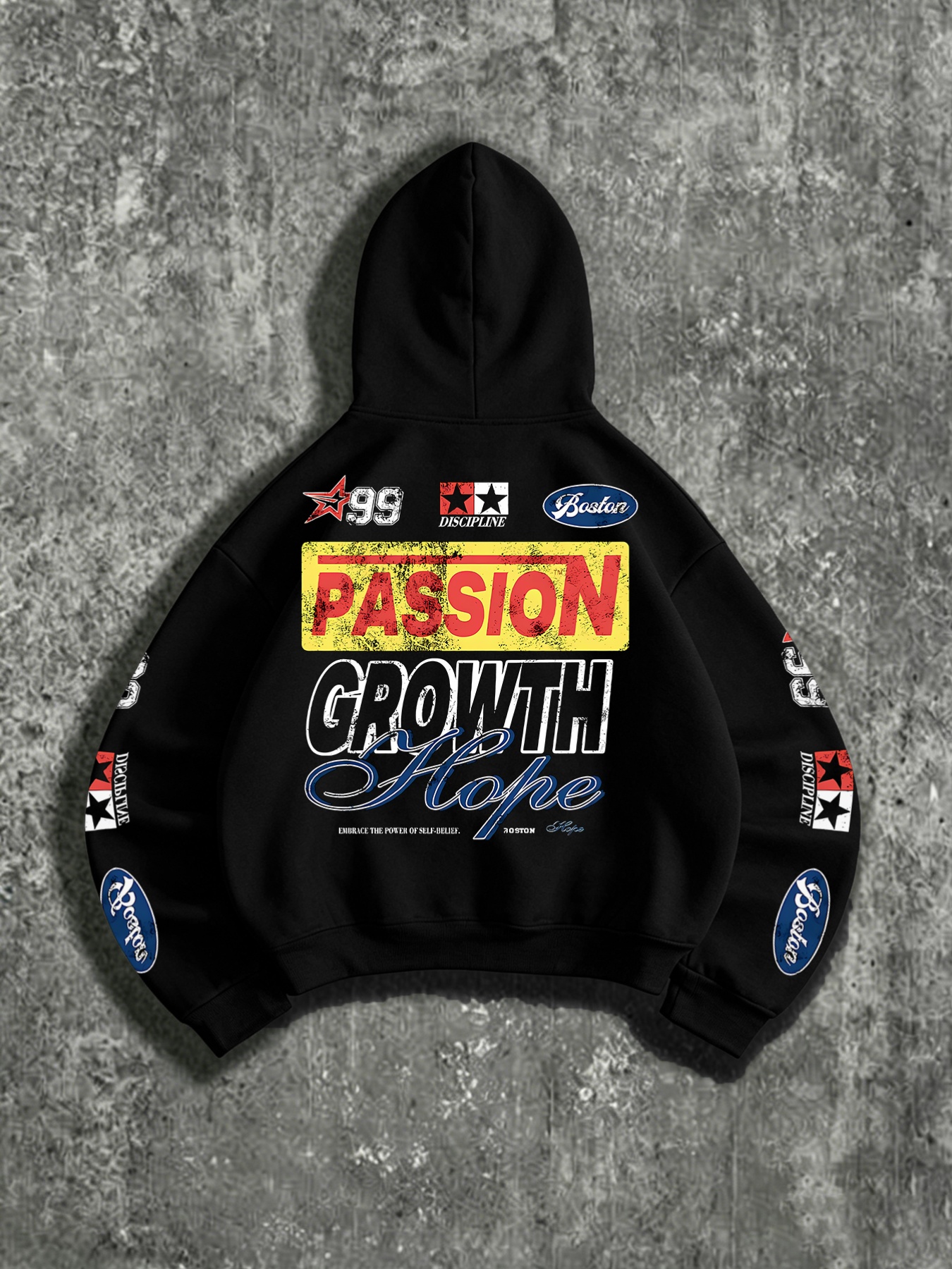 American Racing Style Multi-Label Print Cropped Sweatshirt