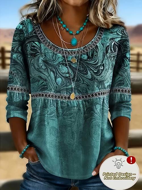 casual round neck long sleeve t shirt abstract print womens top