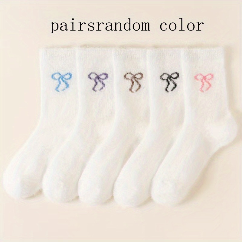 TEMU 3pairs Winter Plush Thickened Bow Socks Versatile Women's Warm And Comfortable Socks For Going Out Soft Walking Socks In Random Colors