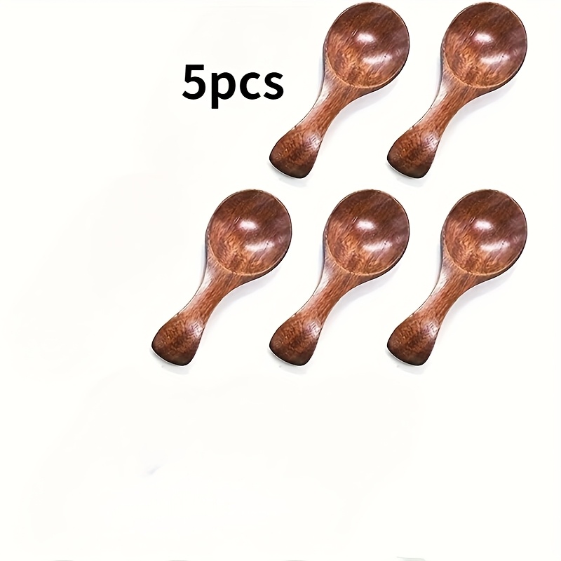 E-shop 5-teiliges Mini-Holzlöffel-Set: Kurzstiel-Löffel für Milchpulver, Zucker, Eiscreme, Gewürze, Dessert, Kaffeebohnen, Kochen Rühren –