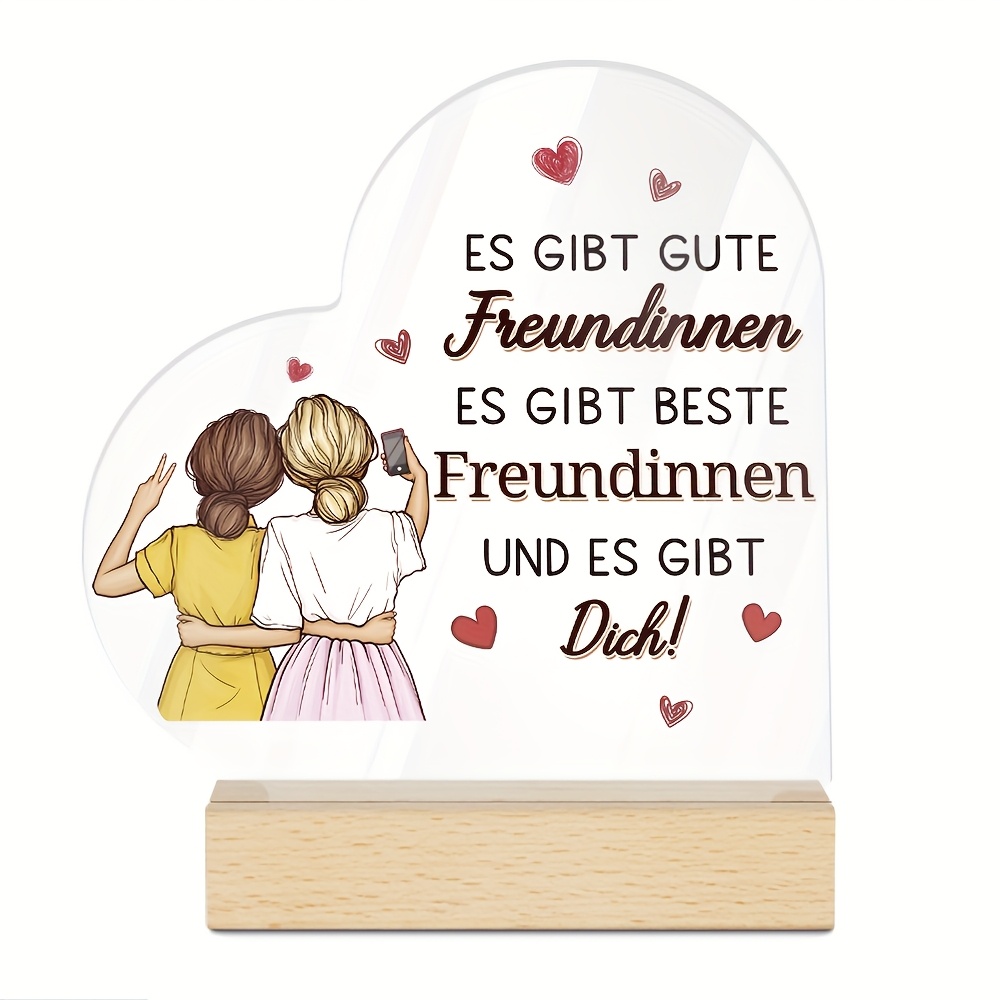 Image of Putuo Decor 1pc German Heart-shaped Acrylic Sign With Wooden Base Table Decoration, Are , Are , And !, Desktop Decoration For Home, Farmhouse, Bedroom, Gift.