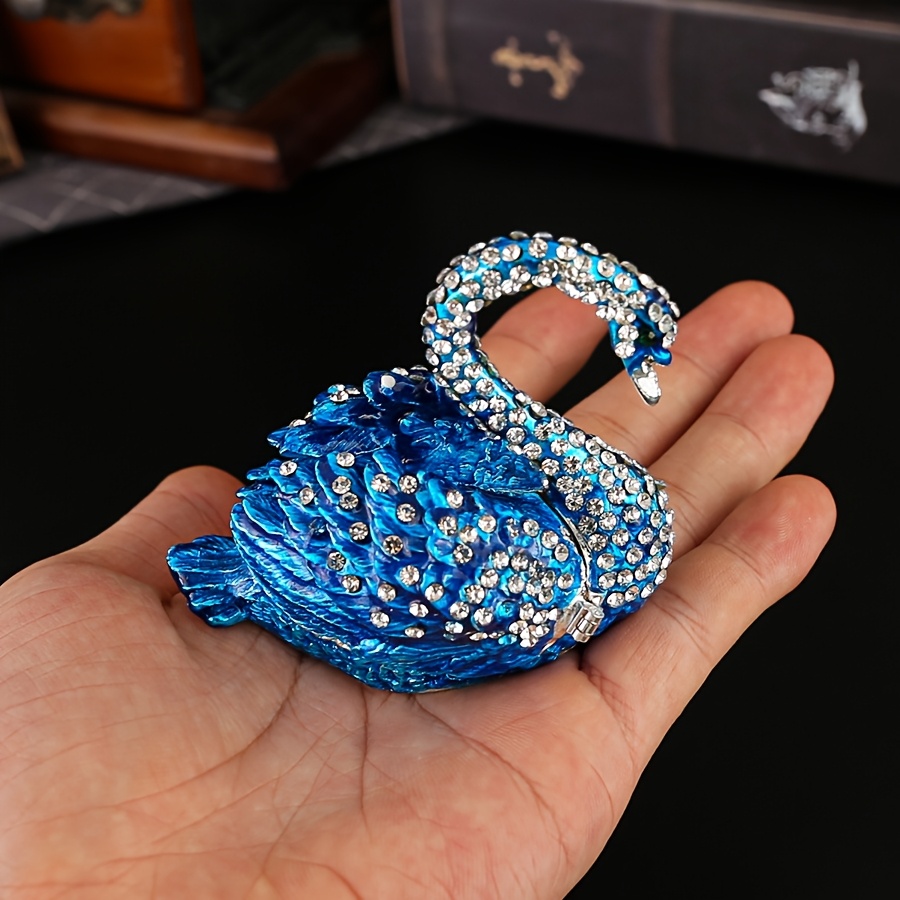 Hand Painted Blue Swan Jewelry Box