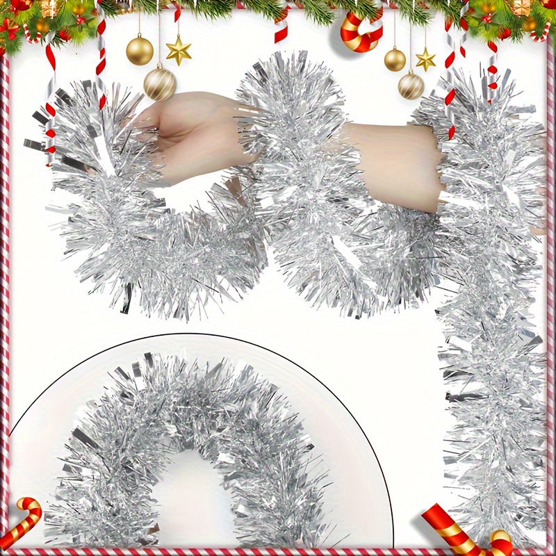 

6- Tinsel Christmas Tree Decor, 47.24 Inch Metal Garland For Tree, Home & Party, Outdoor Holiday Decor, No Feather, Hanging Style, For Christmas, Thanksgiving, New Year, Holidays