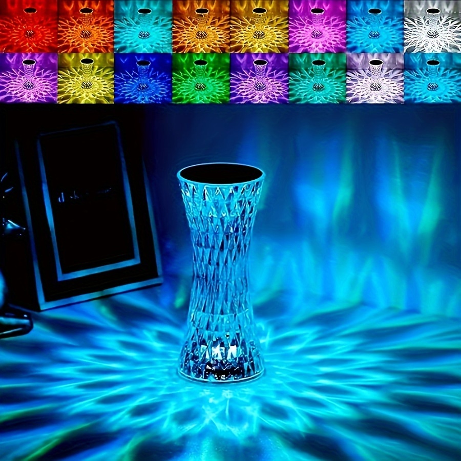 

1pc Crystal Table Lamp With Touch Control And Remote, 16 Color Rgb Led, Usb Rechargeable, Decorative Acrylic Night Light For Home, Bedroom, Living Room, Bar, And More