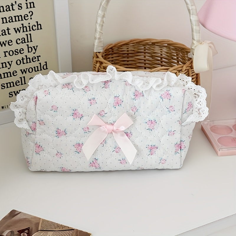 Image of Pink Rose Sweetheart Coin Purse, High-value Lace Pencil Case, Ins-style Girly Portable Large-capacity Coin Pouch, Stationery Organizer