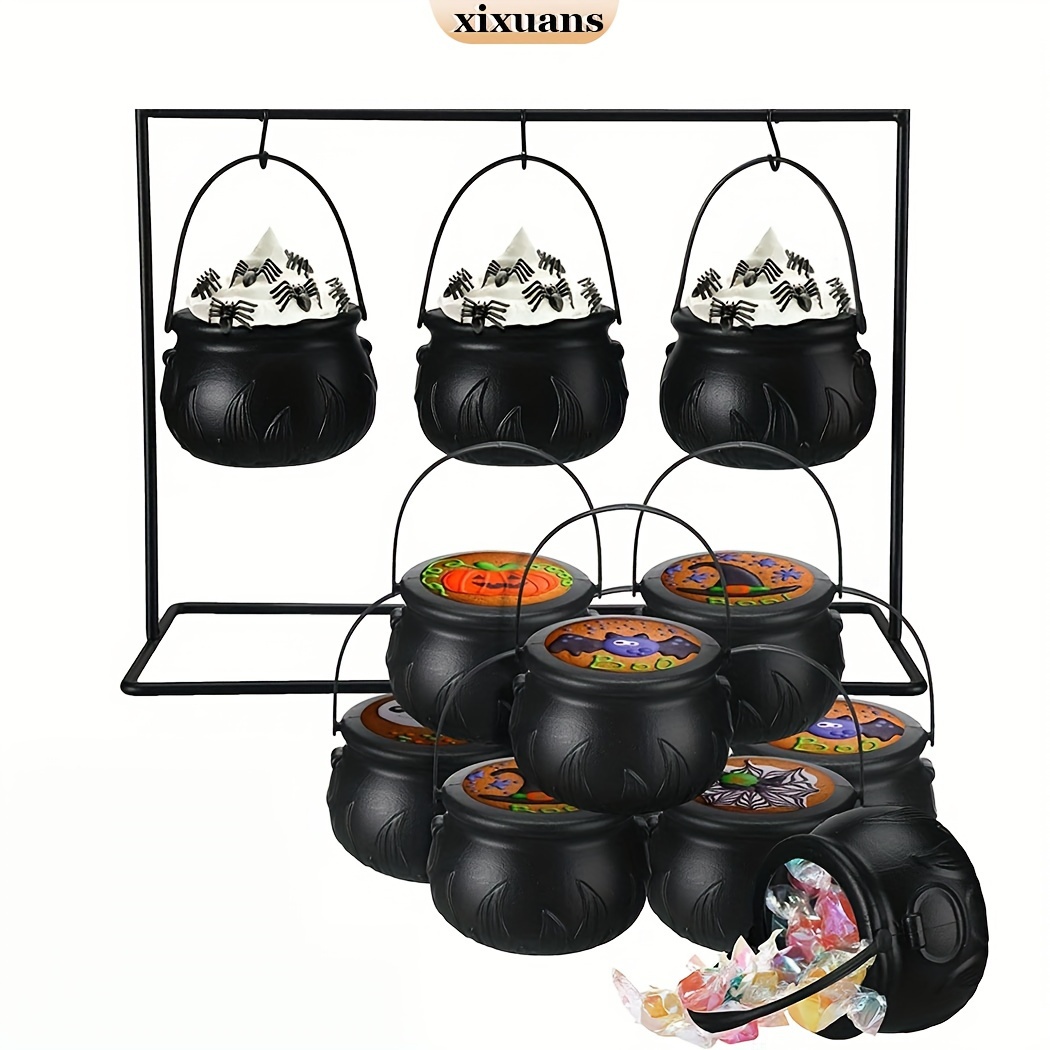 

9pcs Cauldron Set - Black Plastic Mini Candy & Snack Buckets For Party Favors, Decorations & Gifts