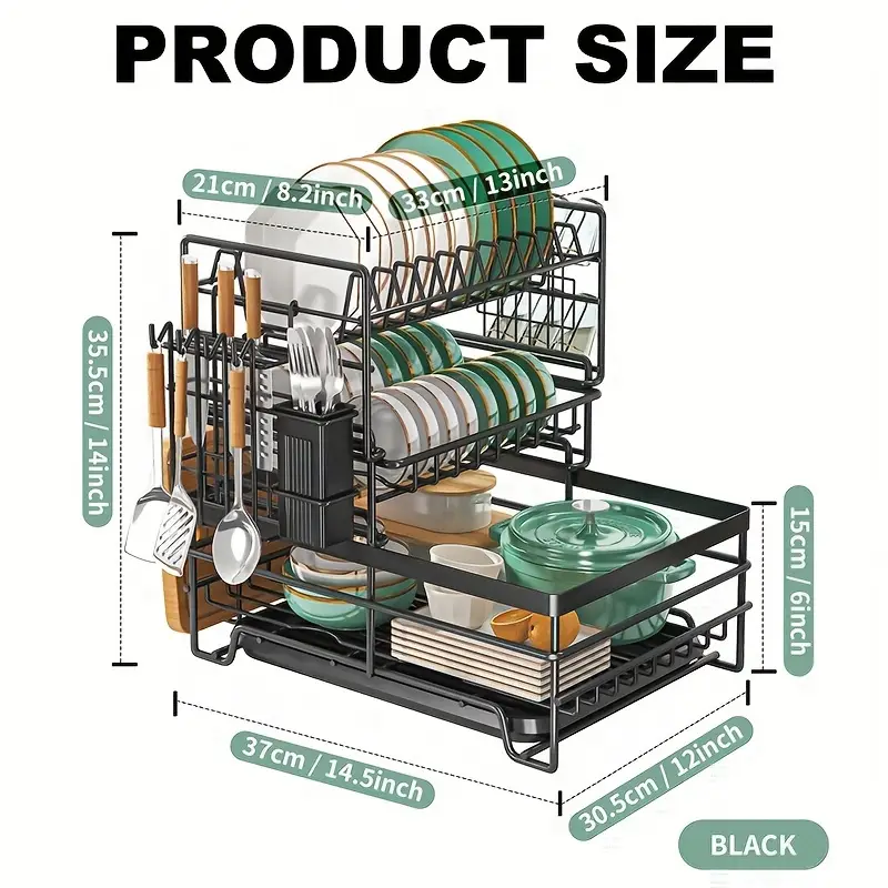 1pc of tableware drying rack multifunctional rust proof tableware drain kitchen organizers and storage suitable for kitchen countertops with leak proof nozzles for drainage pipes large tableware rack cup holder black Product details 1