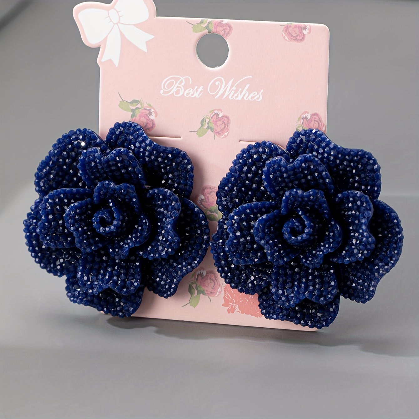 Vintage Style Rhinestone Camellia Flower Stud Earrings