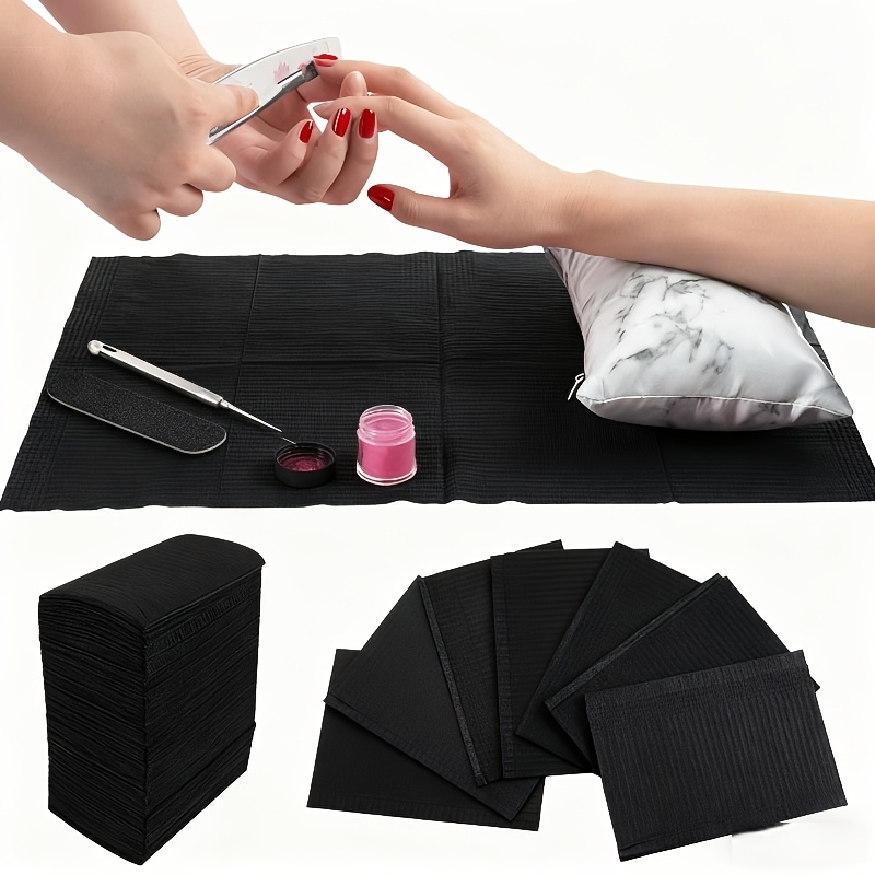 Image of 45pcs Black Tattoo Nail Tablecloth, Disposable Cleaning Tablecloth