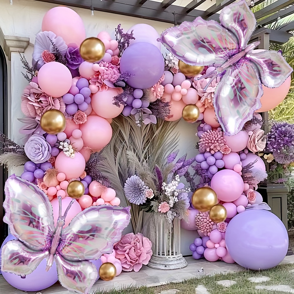 

172pcs Butterfly Kit - Pink, Purple & Lavender With Metallic Golden Accents For Weddings, Birthdays, Proposals & Bridal Showers