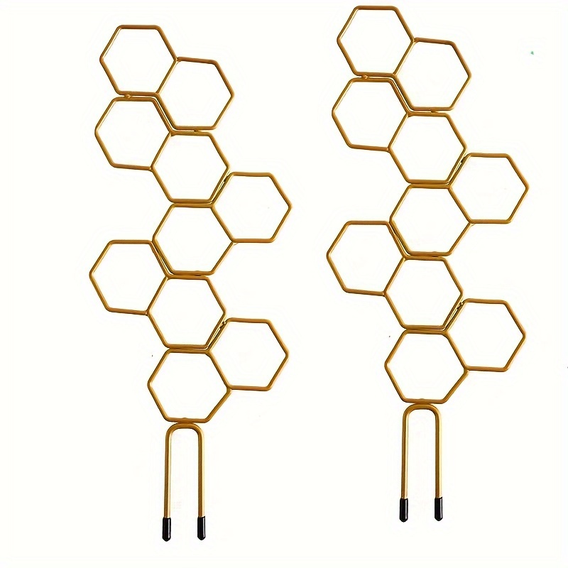 2 14-inch Small Climbing Plant Supports, A Honeycomb Metal Pot Support With 20 Cable Ties, 15 Plant Labels, Flower Stem Vine Plant Supports, In Golden