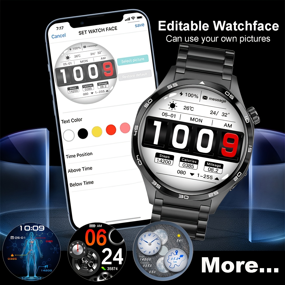 Nouvelle Montre Connectée avec Cadran Rond | Appels sans Fil 5.3, Podomètre, Mesure de Distance, Plus de 100 Modes Sportifs, Multiples Cadres Interchangeables, Chargement USB, Boîtier en Alliage, en Silicone, Convient aux Hommes et aux Femmes