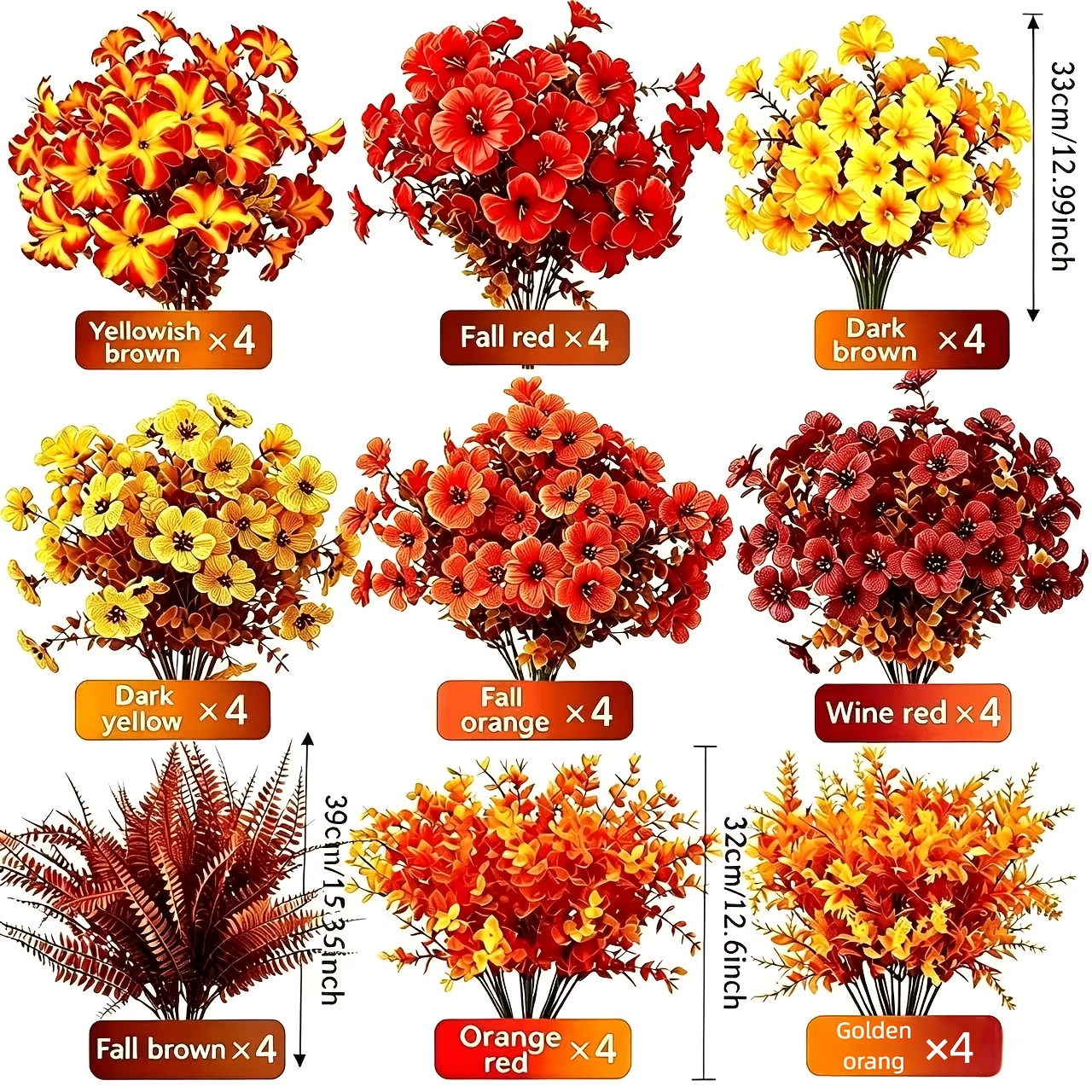 TEMU 36-bundle Artificial Fall Decor Outdoor Fake Flowers | Uv-resistant Faux Chrysanthemums, Artificial Autumn Plants For Porch, Garden, Window Box,