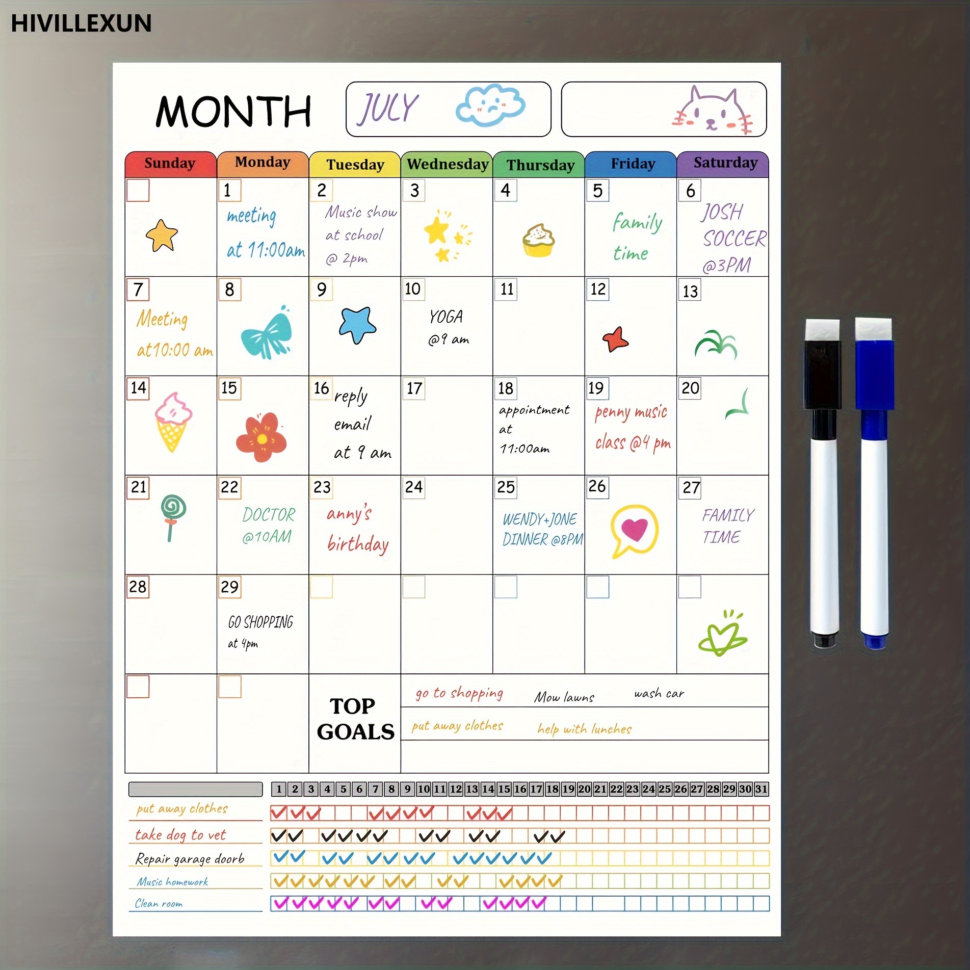 

Magnetic Dry Erase Monthly Calendar For Fridge - No Stains Or Ghosts - 2 Dry Erase Markers - Monthly Planner Kitchen, 12x16.5" White Board For Refrigerator