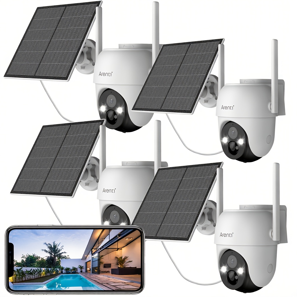   4pcs solar outdoor wireless security camera 3mp ptz monitoring surveillance camera outdoor solar battery wifi pir human detection color   two way audio cloud sd storage for   application connection
