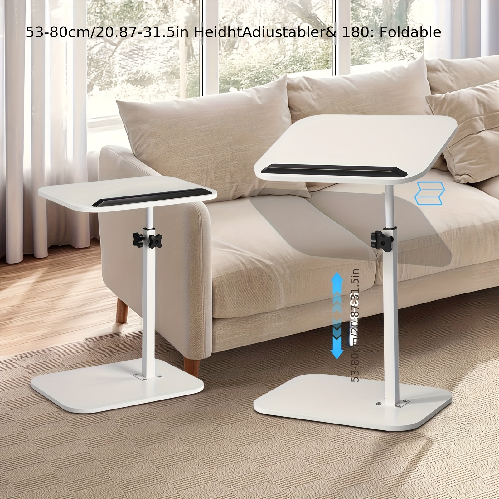 360° Rotating C-Shaped Side Table with Adjustable Height. Compact Stable Laptop Table, Strong Weight Capacity, Built In Storage, Durable Metal Hardwood Adjustable Side Table for Sofa, Bed, Or Bathtub for Home Desk, Coffee Table And Bedside Sofa
