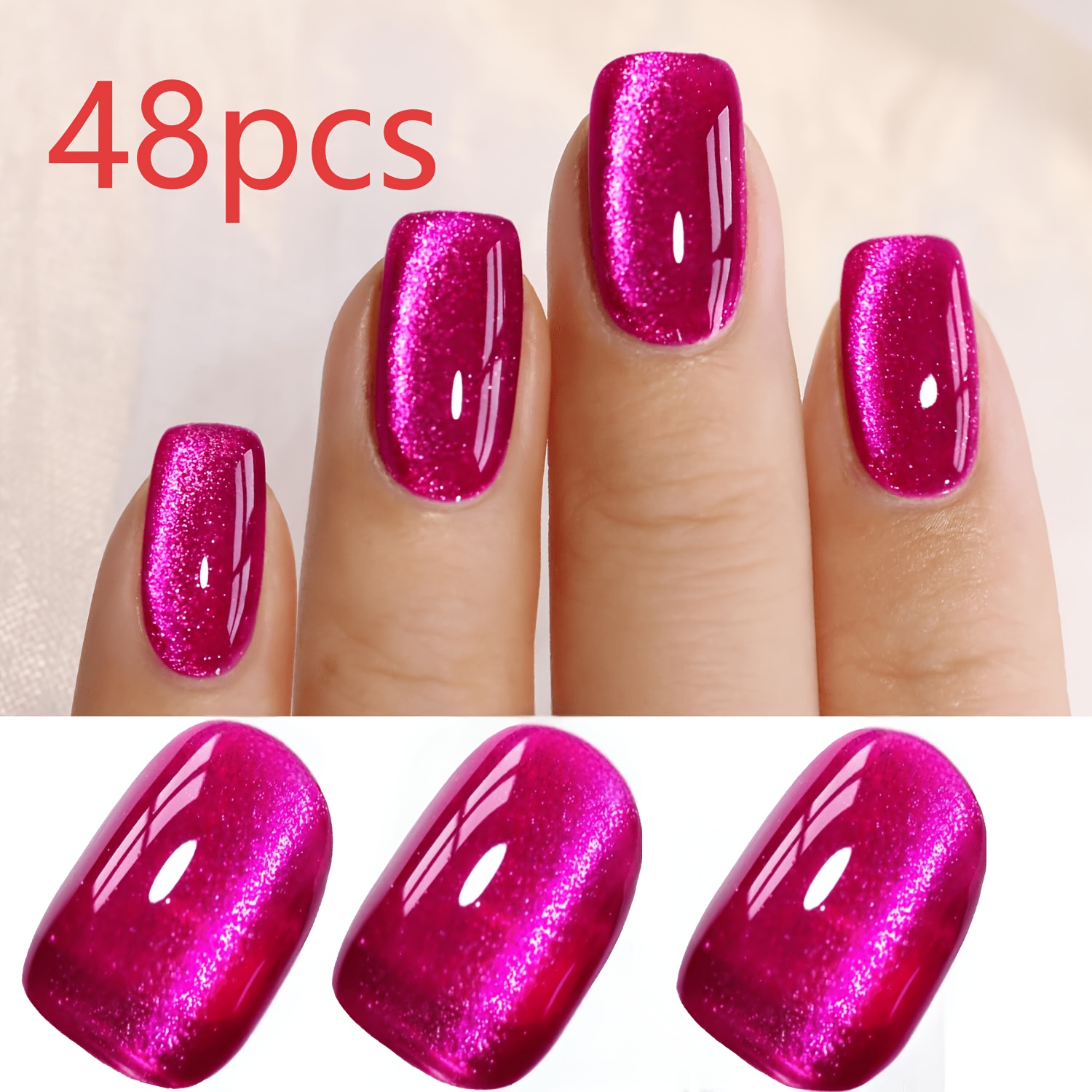 TEMU 48pcs Deep Hot Pink , Women's Gift, Natural Coverage 12 Sizes - 24pcs Reusable Soft Gel Press-on Nails, Pink