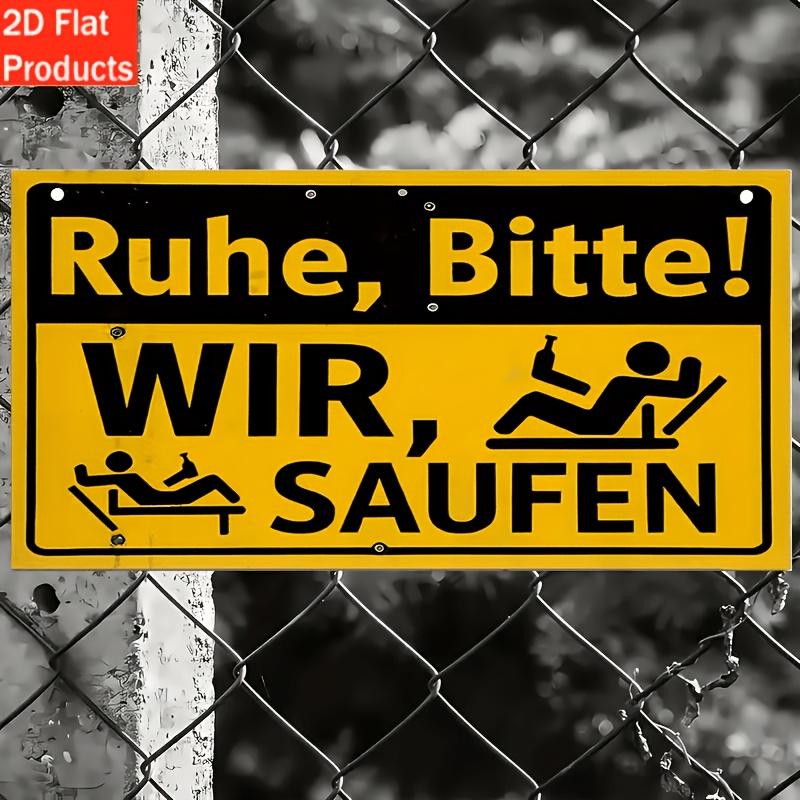 TEMU 2d Flat, 1pc German "ruhe Bitte! Wir Saufen" Wooden Wall Sign - Vintage Humorous Beer-themed Decor With Wood Plaque, Rustic Hanging Art Suitable