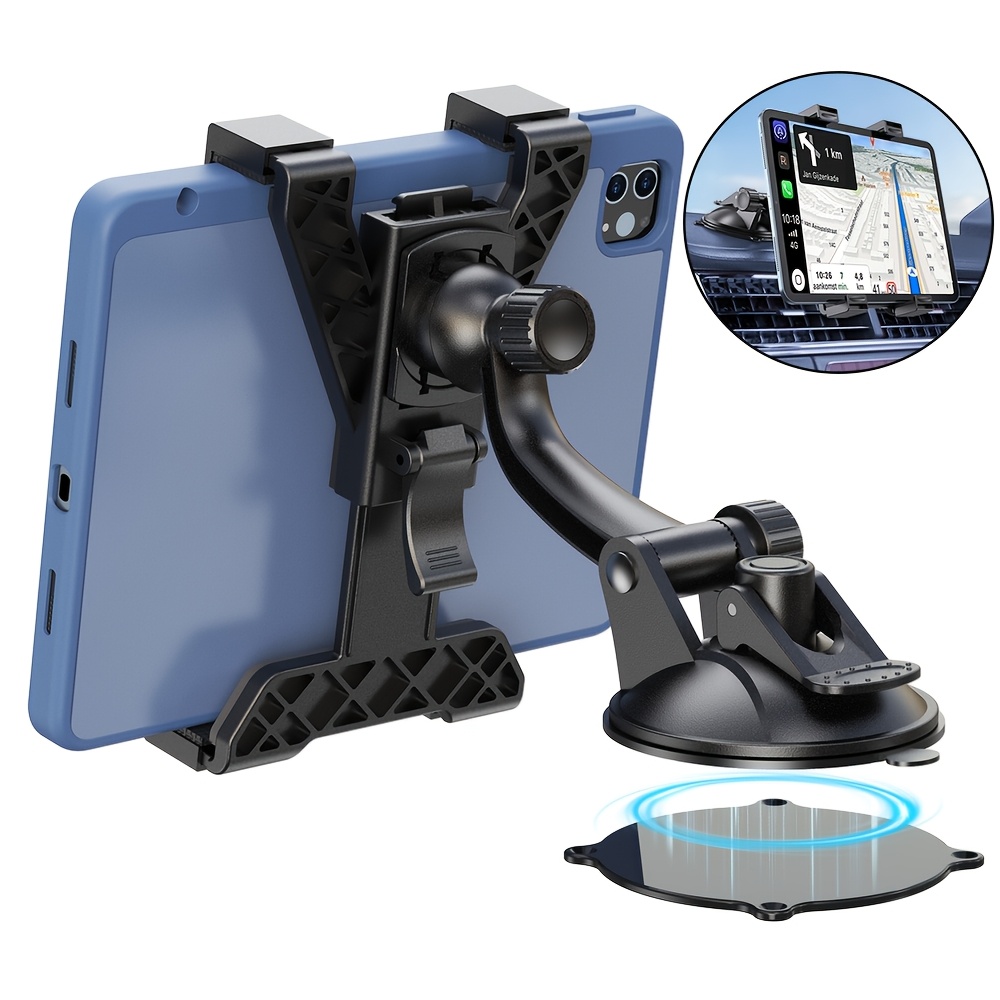 TEMU Adjustable Car Mount Holder For 7-11 Inch Tablets, Anti-shake Dashboard Mount With Strong Suction Cup, Abs Material, Compatible With Cars/trucks