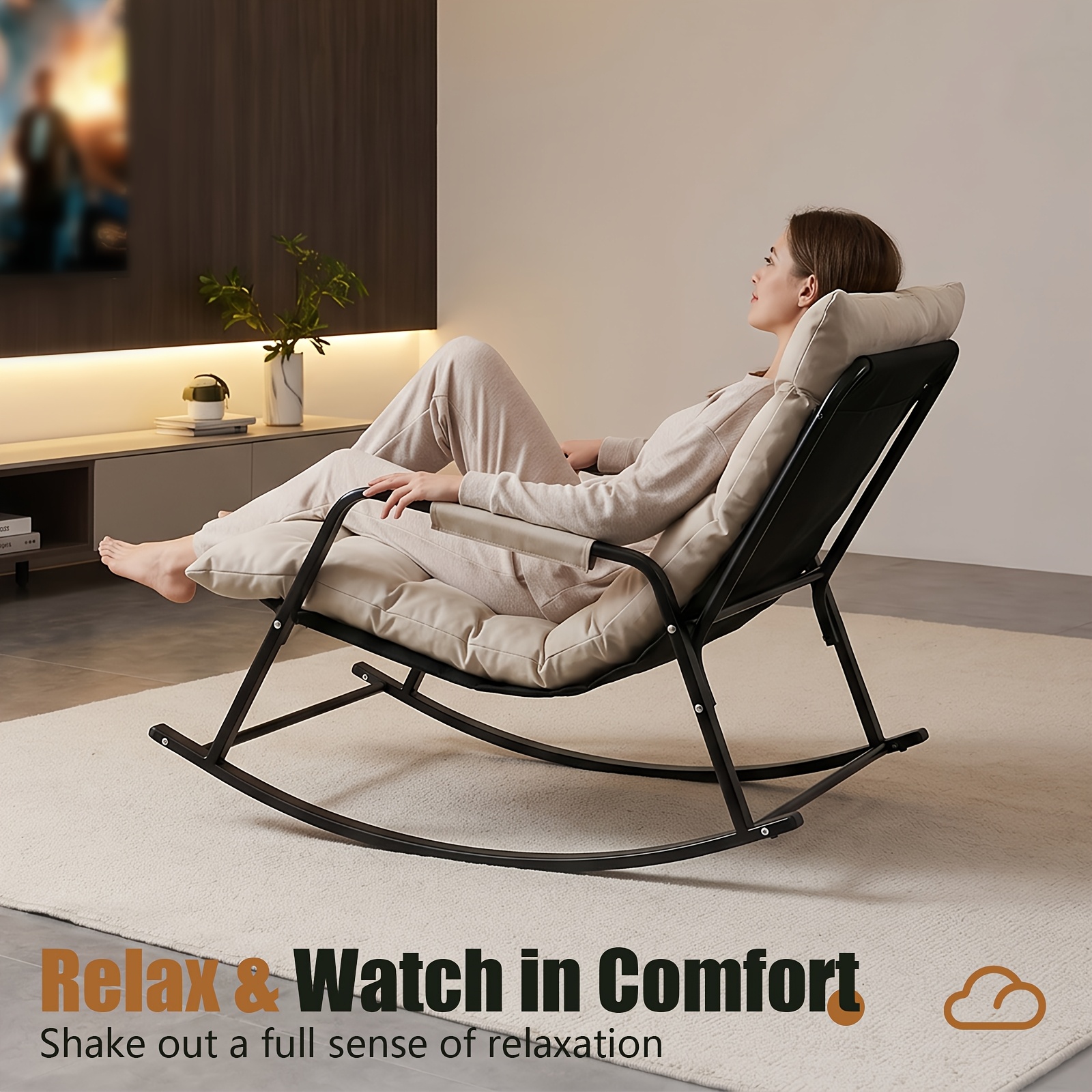 Home Theater Seating, Oversized Rocking Chairs for Indoor And Outdoor Use, Modern Metal Lounge Rocking Chairs with Thick Cushions, And High-back Rocking Chairs Suitable for Living Rooms, Patios, Porches, Gardens, And Backyards