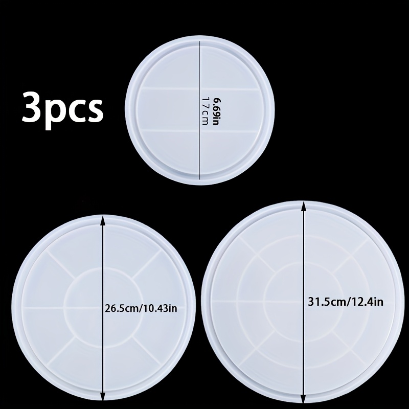 Image of Set Of 3 Silicone Molds In Large, Medium, And Small Sizes For Round Cement Trays. Ideal For Epoxy Resin Trays, Large Gypsum Flower Pot Trays, And Home Decorative Crafts With Concrete Plates