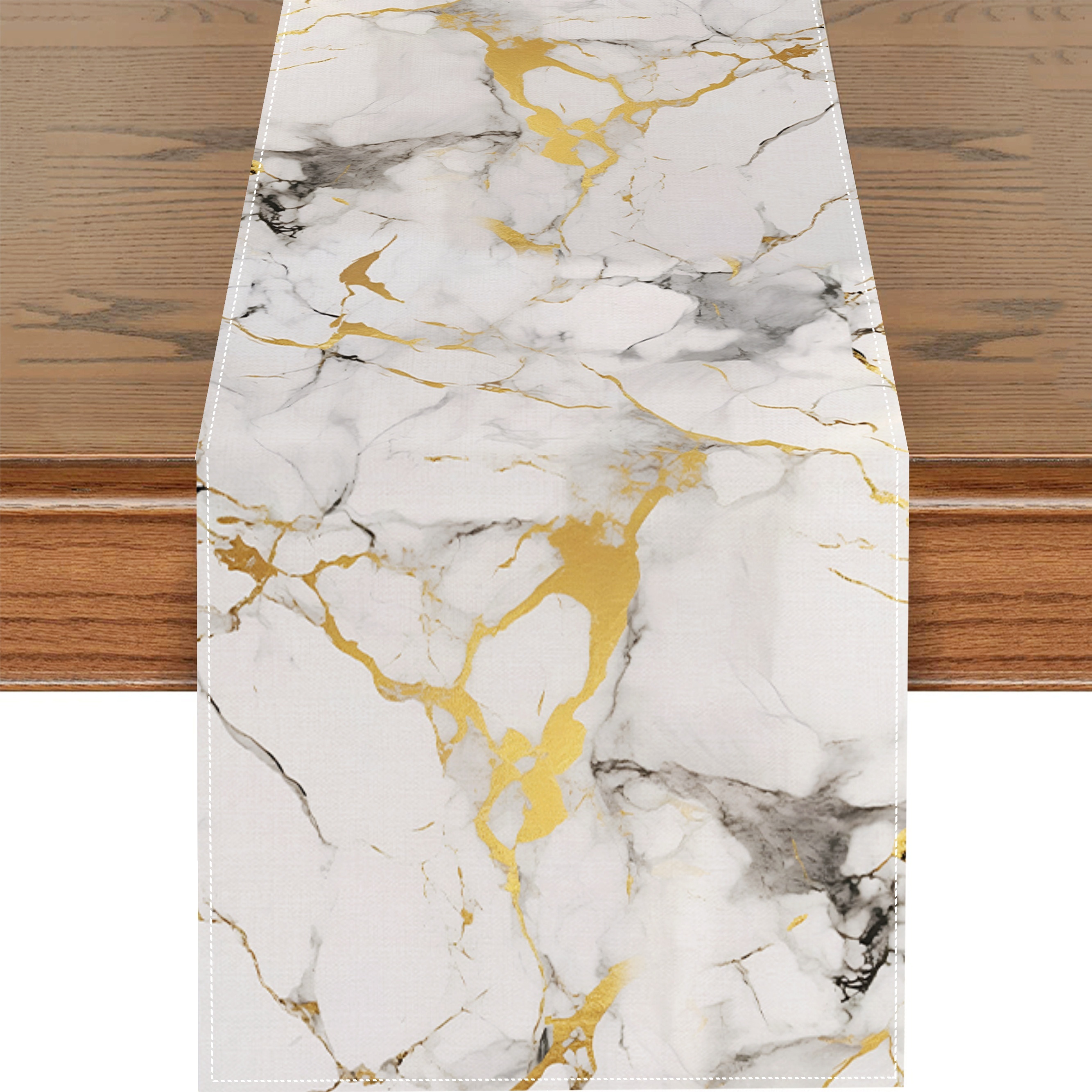 

1pc, Elegant Marbled Design Table Runner, Linen Material, Versatile Use For All Seasons, Durable & Decorative Runner For Dining And Coffee Tables, Indoor And Outdoor