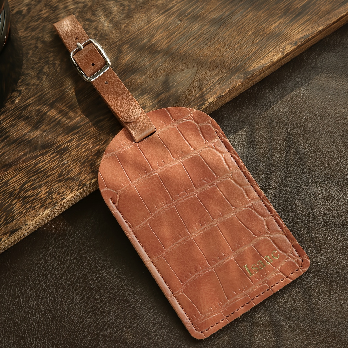TEMU Customized 1pc Hot Stamping Name Suitcase Tag For Travel Customized Golden Monogram Crocodile Privacy Name Card Bag Backpack Tags Handmade Chic