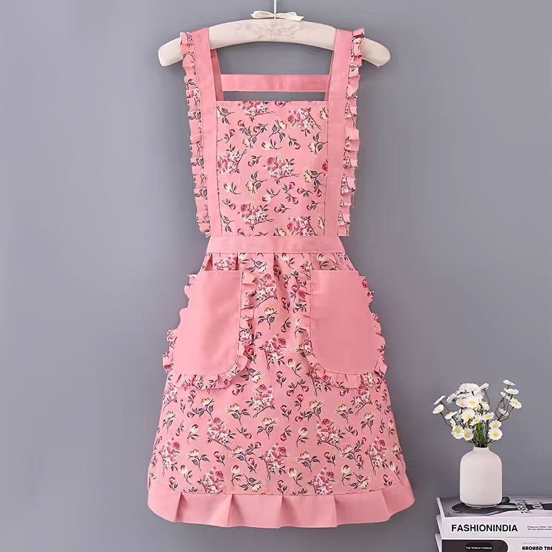 TEMU A Floral Apron For Women-vintage Apron With Pockets, Cooking Gardening Painting Apron, Perfect For Thanksgiving And Christmas Holidays, Size 1%