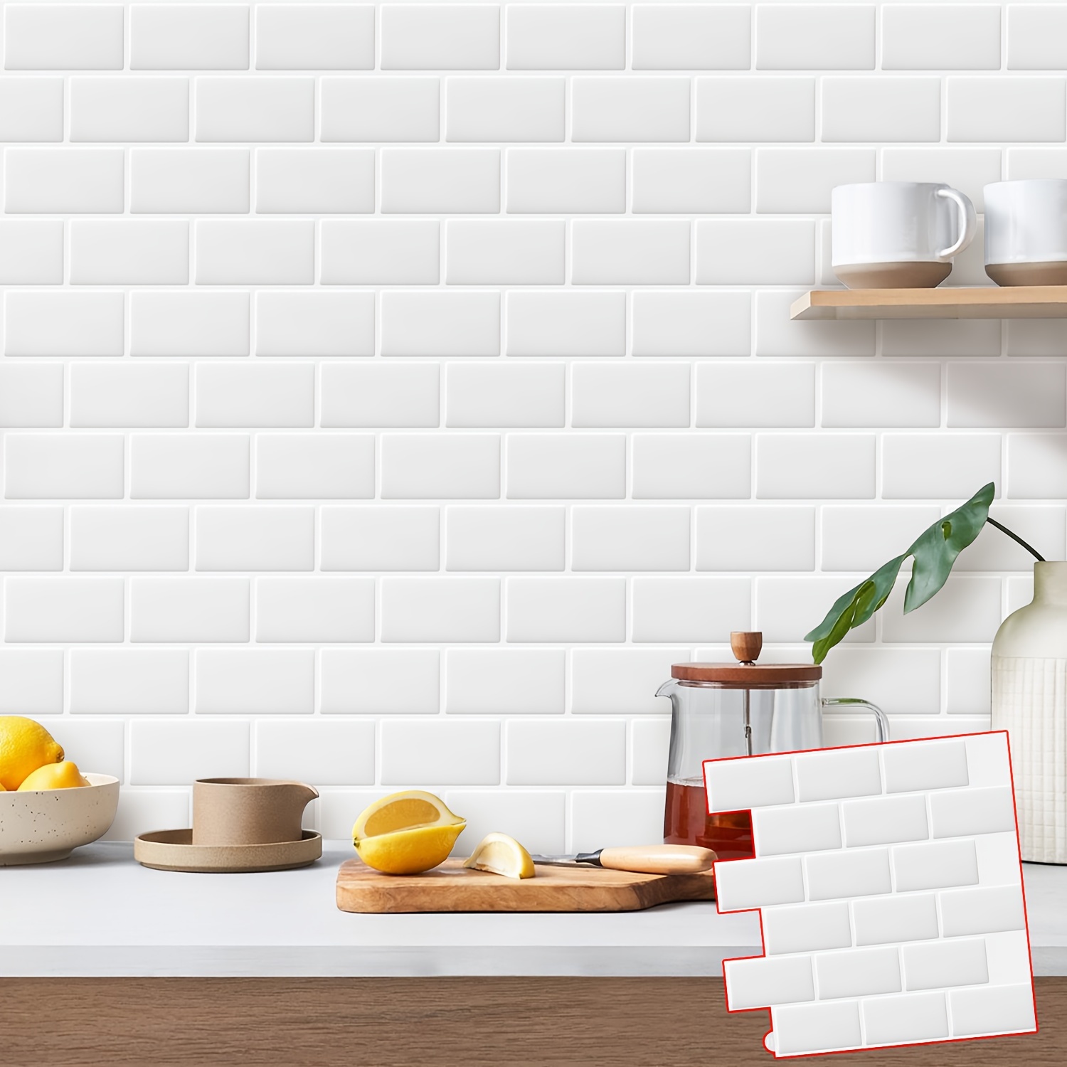 

10 Sheets Peel And Stick Tile For Kitchen Backsplash, 12x12 Inches Off Grey White Tile With White Grout Easy To Install Wall Accents, Bathroom, Counter Top