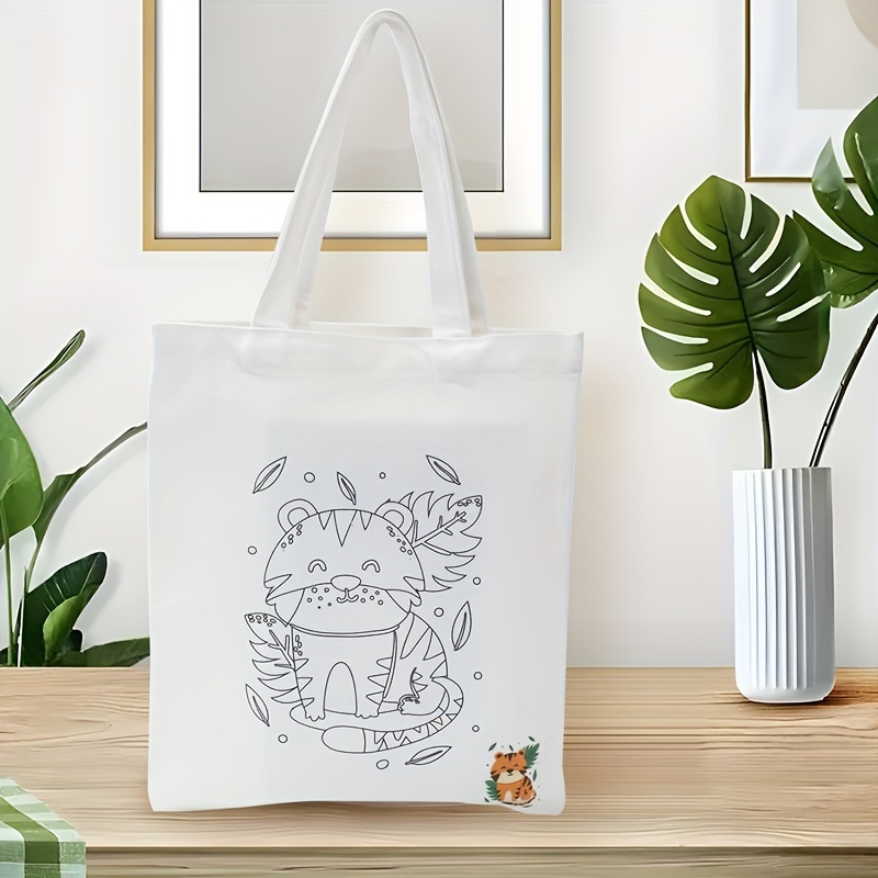 Diy Cartoon Tiger Canvas Tote Bag Hand Reusable Temu