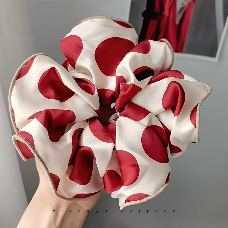 E-shop Großer Pferdeschwanzhalter im französischen Vintage-Stil aus Satin mit Polka-Dots, Nischen-High-End-Design-Haargummi-Accessoire