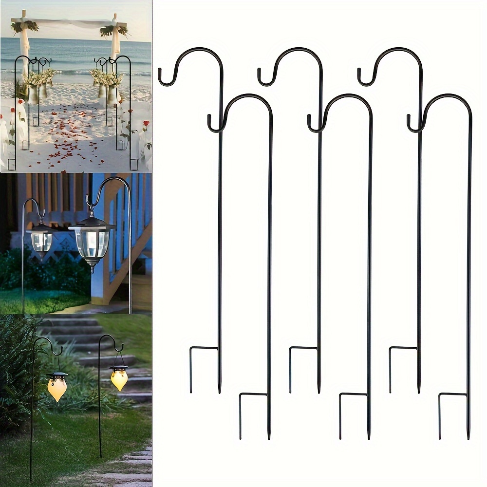 

Adjustable Height Shepherd's Hooks - Traditional Style Metal Garden Stakes For Hanging Lanterns, Plants, Bird Feeders, And Solar Lights - Easy Install Wall Mount Outdoor Shepherd Hooks (8 Pcs)