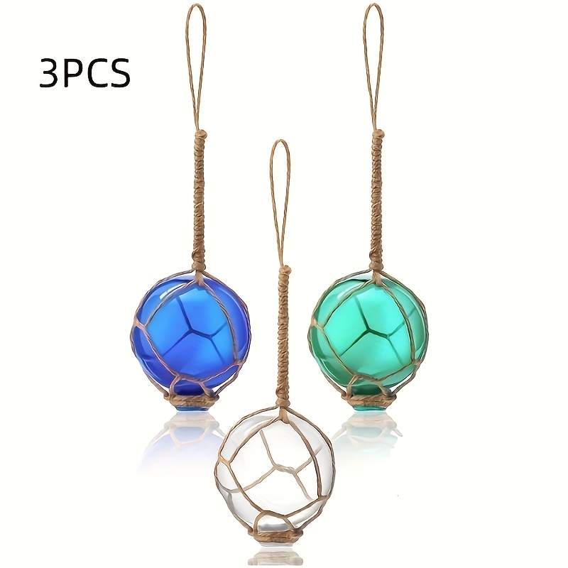TEMU 3pcs 2-inch Summer Beach Glass Buoy Decorative Color Balls, Nautical Hanging Ornaments, Artificially Blown Ocean Theme Christmas Tree Balls,
