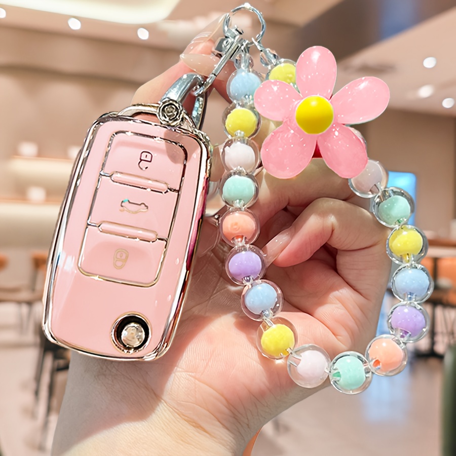 For Car Key Set With Macaron Cell Phone Chain, Beaded Keychain