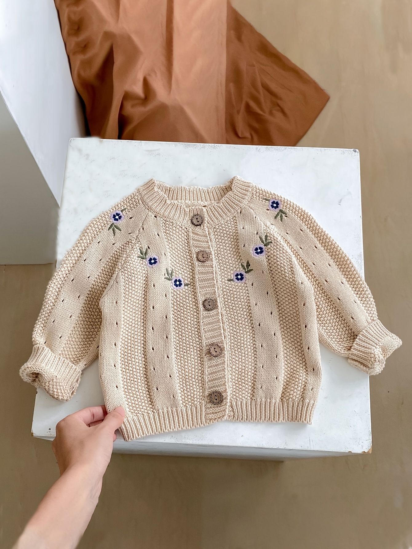 chaqueta punto bordada flores bebés años abrigo casual Temu