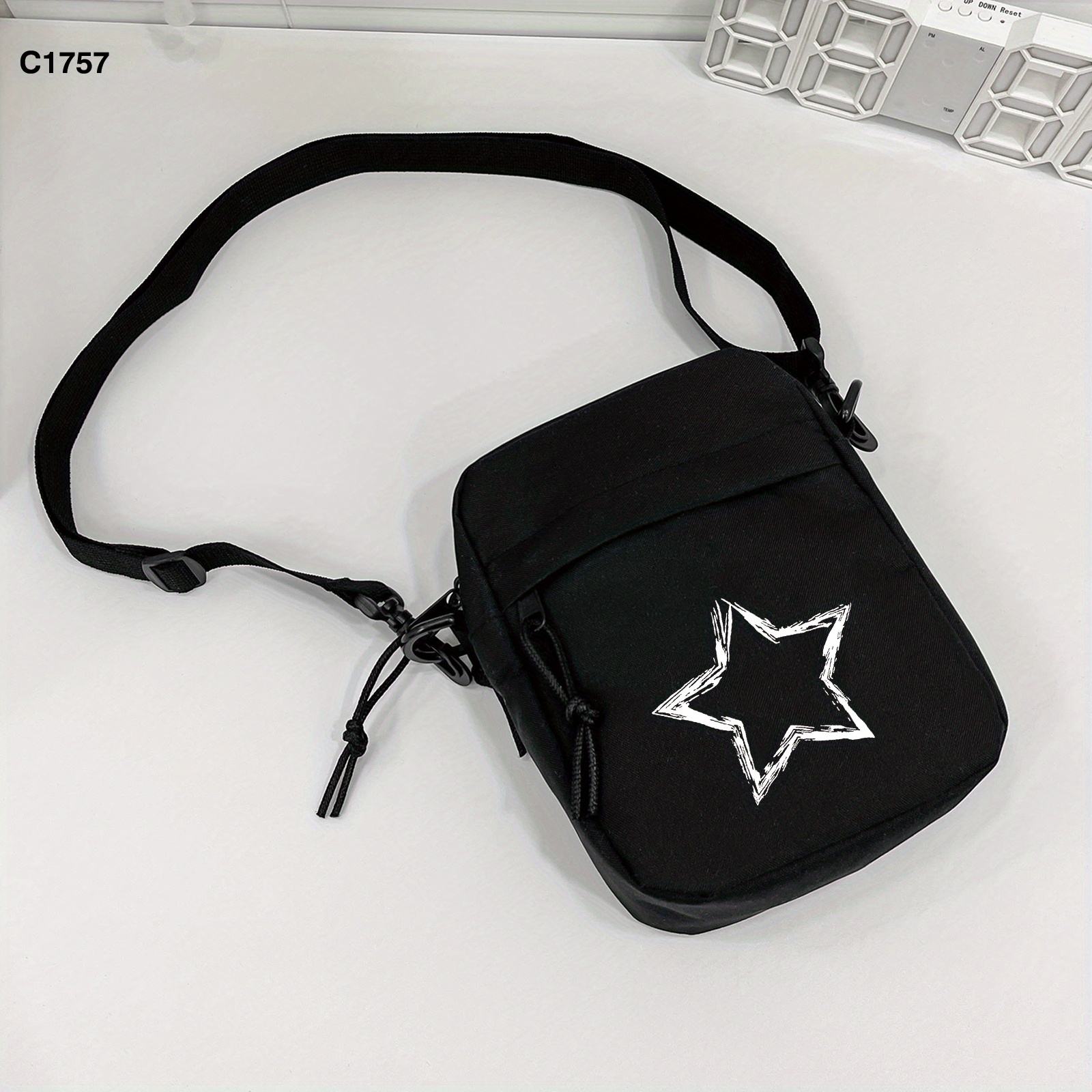 TEMU 1 Casual Crossbody Bag With Print, Adjustable Strap Lightweight Zip Closure Durable Polyester Lining For Commuting Daily Use - Men's