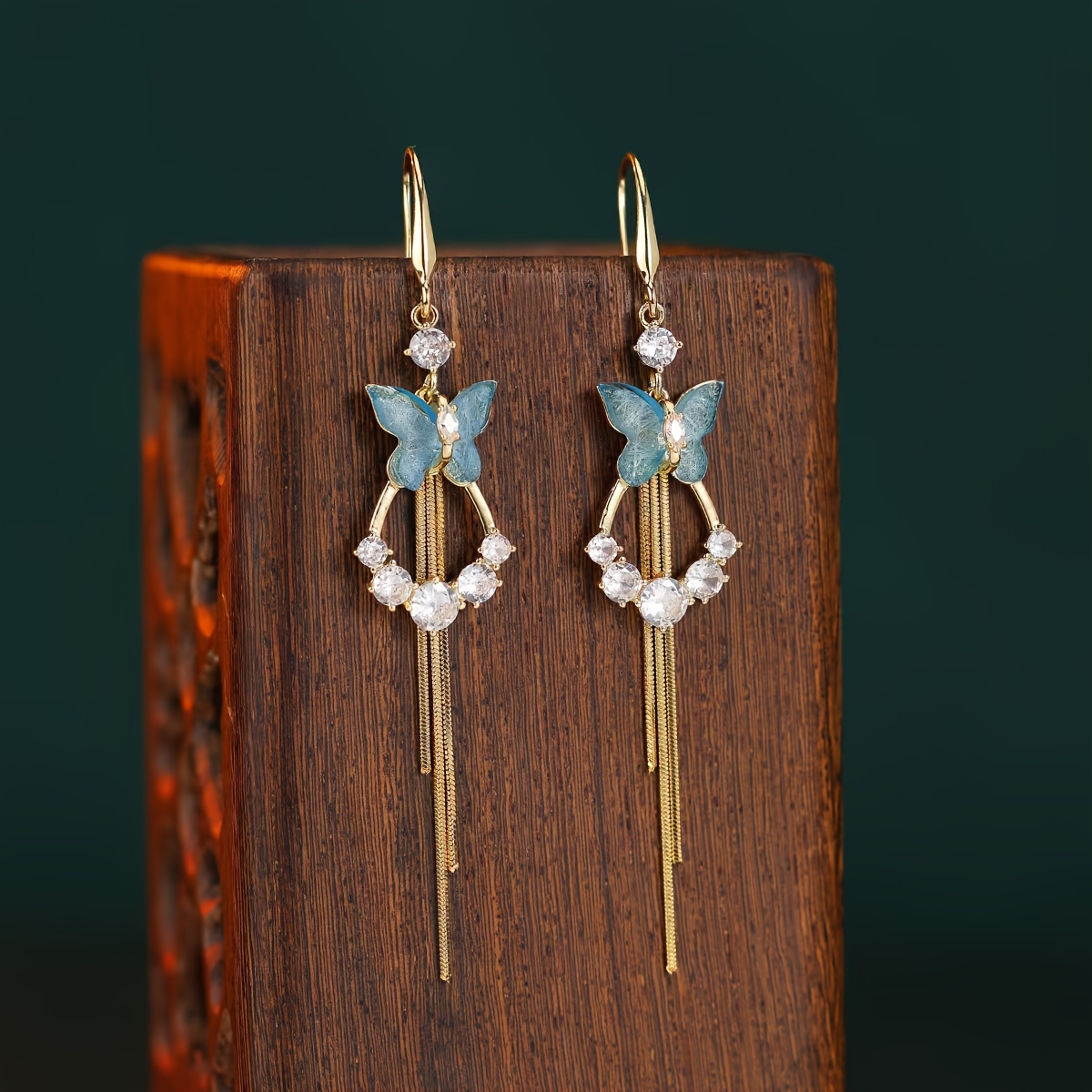 Women's Luxurious Blue Butterfly Tassel Earrings, Exquisite