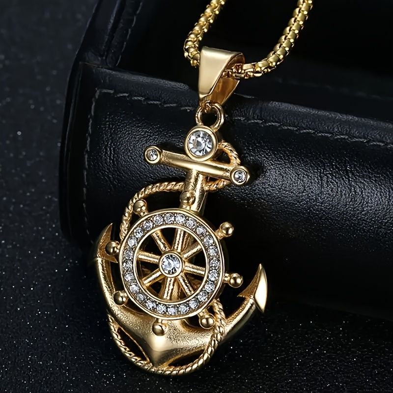 Image of 1pc Hip Hop Nordic Mythology Pirate Anchor Pendant Necklace, Men's Fashion Jewelry