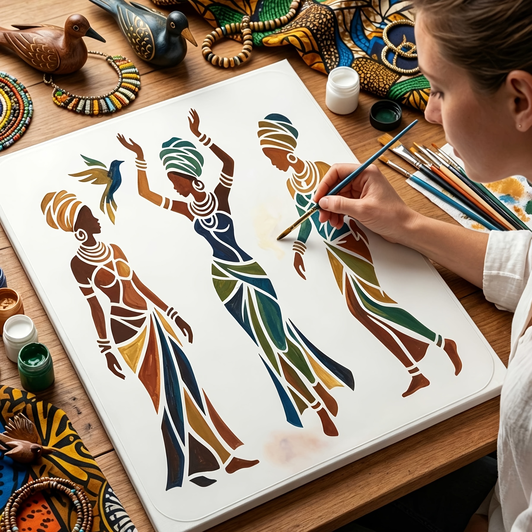 TEMU Pochoir de peinture de femme africaine - 11,69x8,27 pouces, pochoir magnifiquement emballé adapté pour le scrapbooking DIY , les livres faits