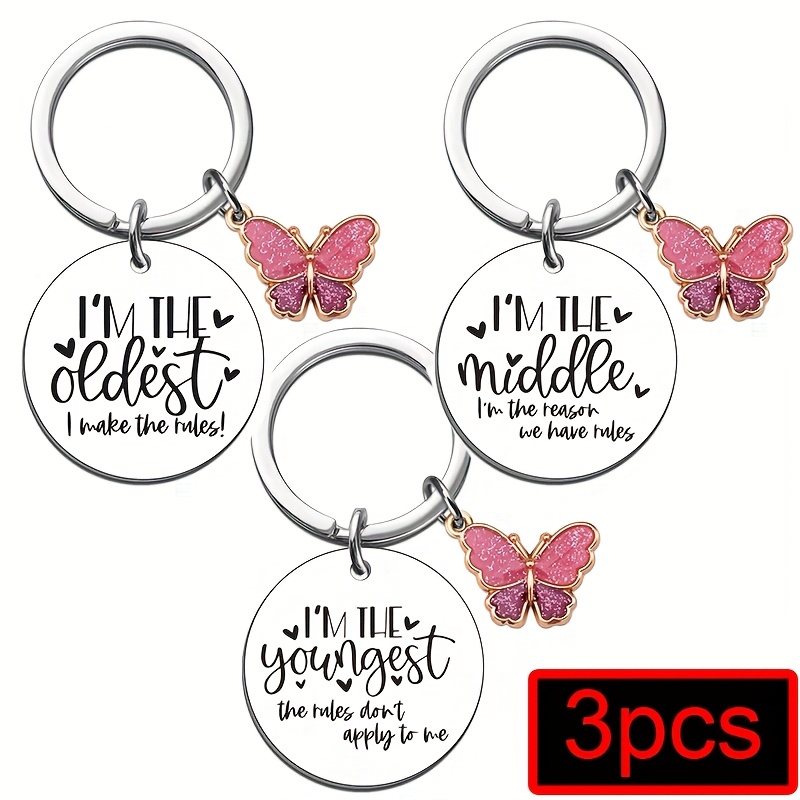 TEMU Set Of 3 Stylish Keychains For Sisters, Including 1 For The Big Sister, 1 For Sister, And 1 For The Little Sister, Perfect As A Gift