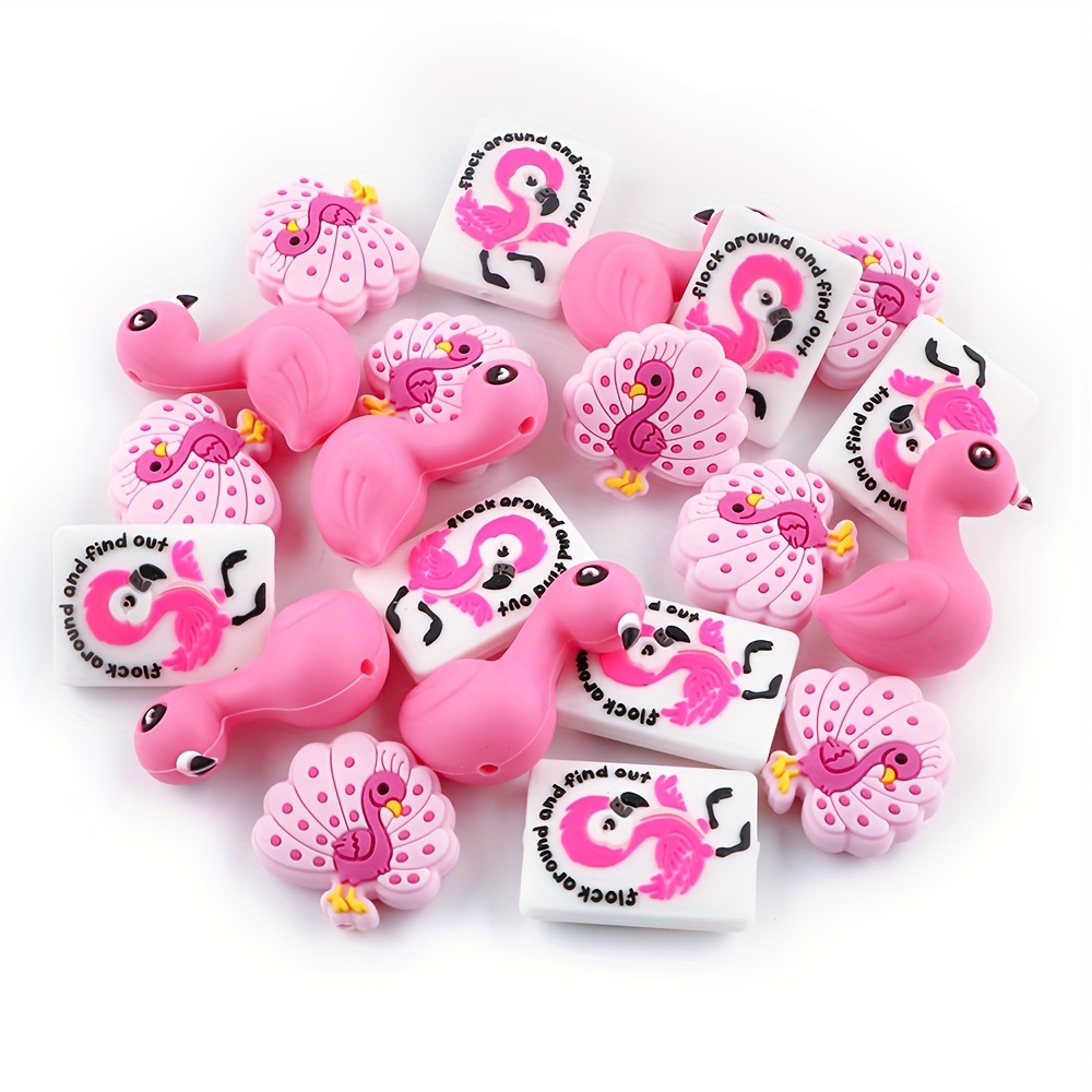 

5pcs Pink Animal Silicone Beads Including , Flamingos, 、cute Ducks Design, Etc. Suitable For Bead Pens, Keychain Pendants, Etc