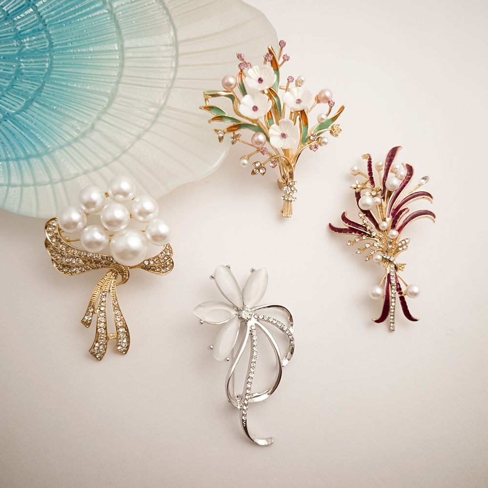 4Pcs Set Vintage Style Flower Brooch Birthday Gift Bridal
