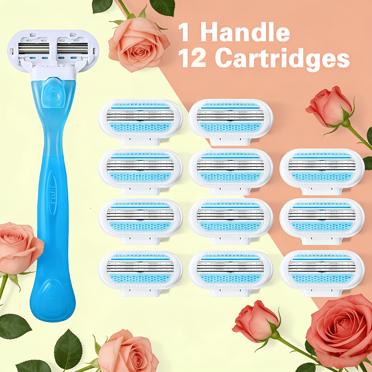 Image of 1 Handle + 12 / Women's Hair Removal Razor, 3-layer Stainless Steel Replaceable Manual Safety Razor Heads, Girls' Summer Bikini Hair Remover
