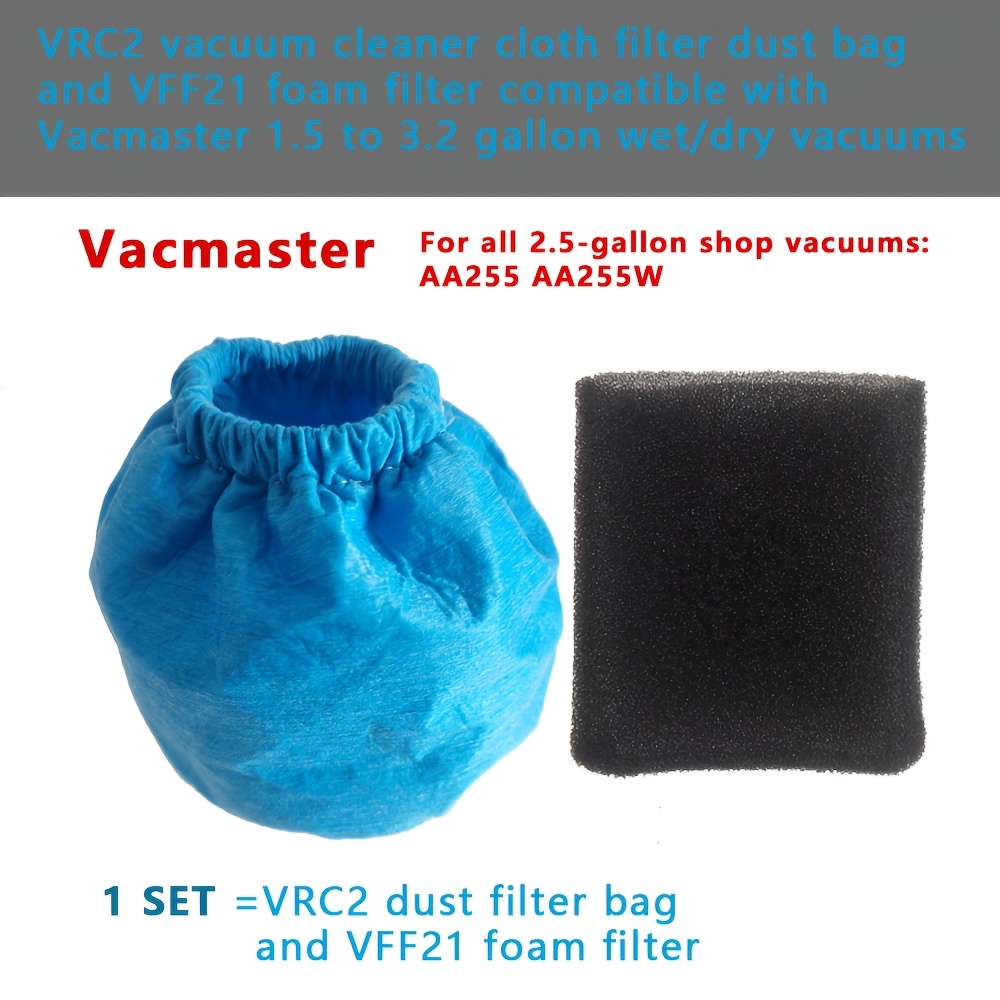 TEMU 1-set Vrc2 Cloth Filter & Vff21 Foam Filter Compatible For Aa255/ Suitable For All 2.5-gallon Wet/dry Shop Vacuums, Replacement Filters For 1.5